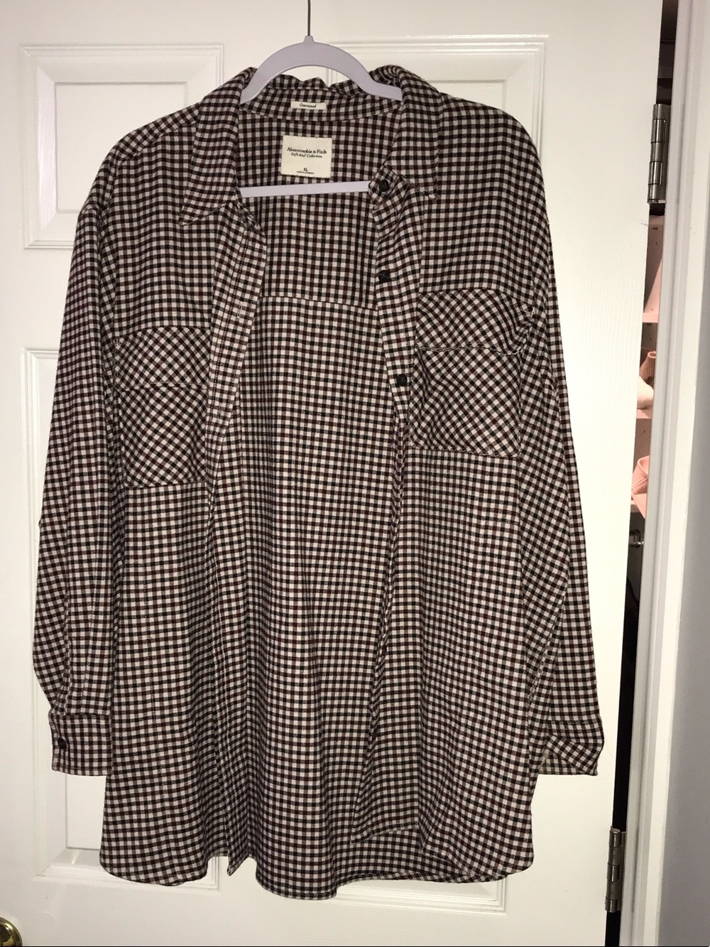 Abercrombie & Fitch Brown and Black Checked Button-Up Shacket